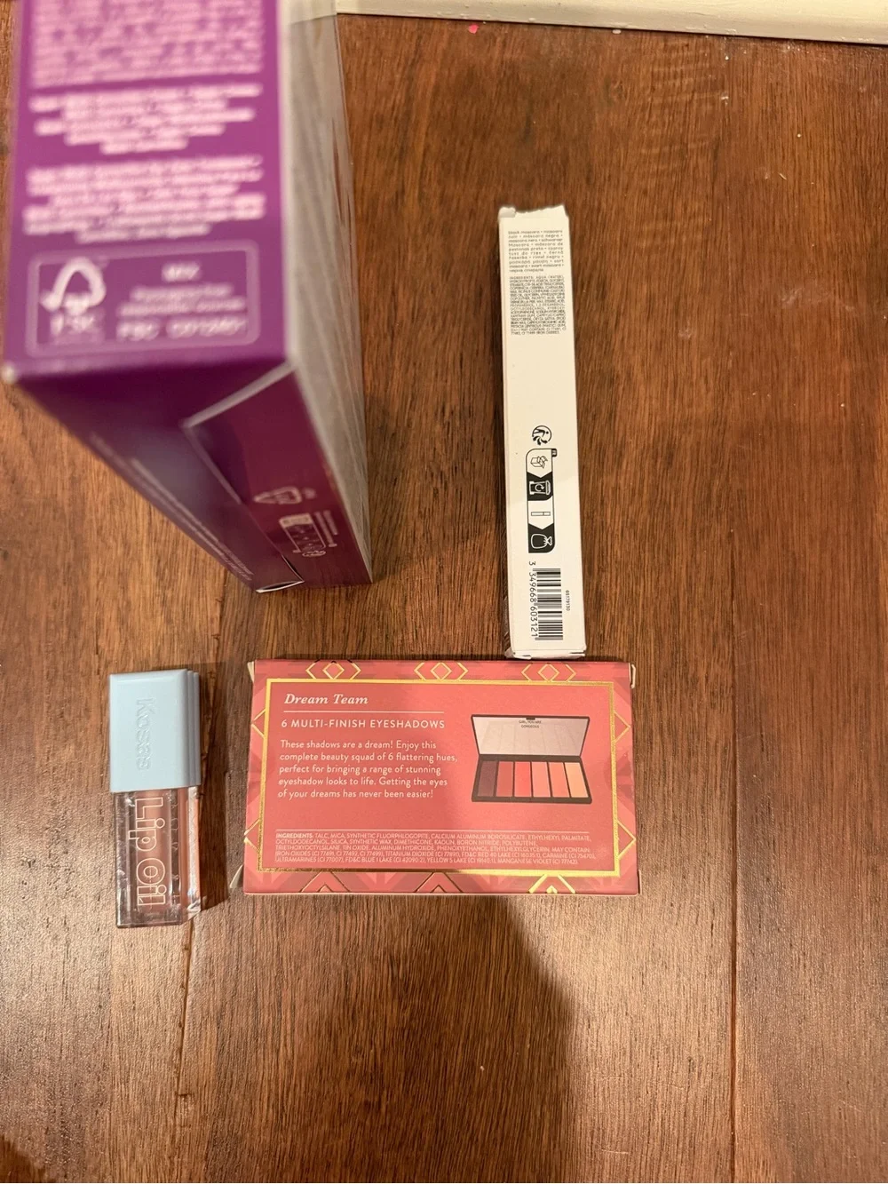 Kiehl's correctors mini kit, euphoria mascara, Laura Geller shadow, kosas lip